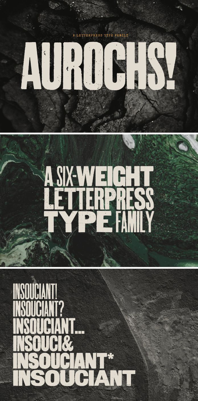 Aurochs letterpress font family by Polymath
