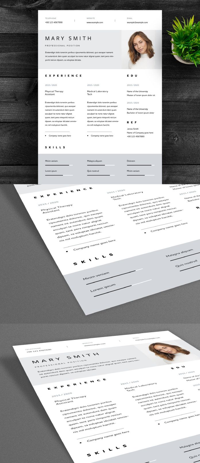 Resume InDesign Template with Gray Header and Footer Areas
