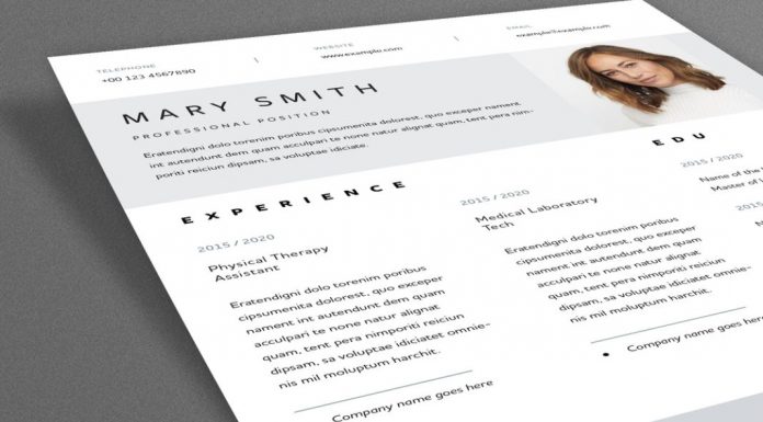 Resume InDesign Template with Gray - Resume InDesign Template With Gray Header And Footer Areas 696x385 