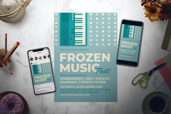 Retro Winter Musik Flyer Set for Adobe Photoshop and Illustrator