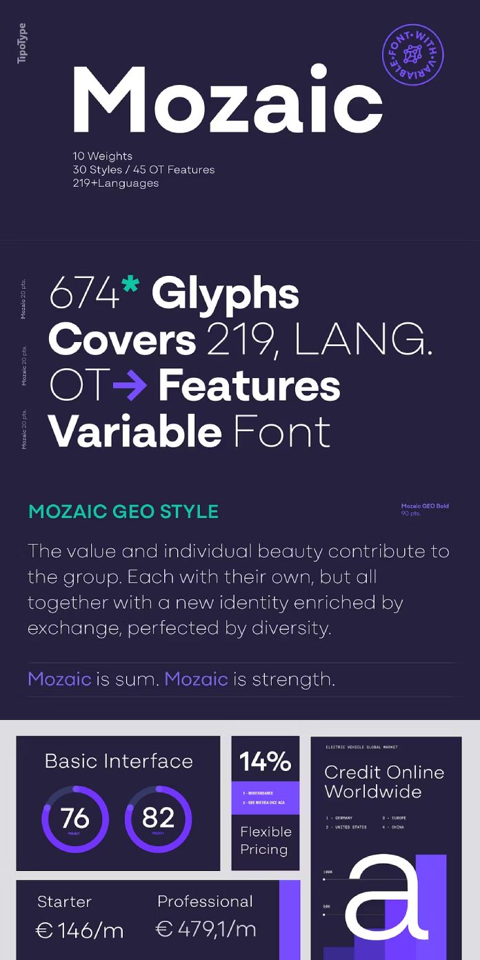 Mozaic font family by TipoType