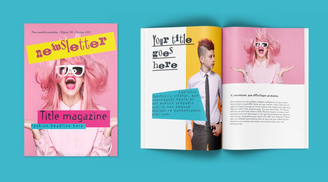 Download a compact newsletter or magazine template in a punky 90s retro style.