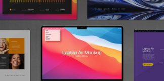 Download a laptop mockup presentation screen set in the style of an Apple MacBook Air.