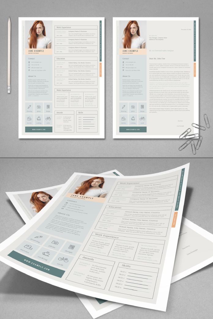 Resume InDesign Template with Pale Green and Peach Details