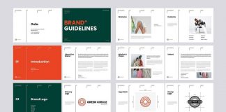 Brand identity guidelines template with green and orange design elements by TemplatesForest