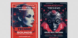 Techno Party Poster Template for Adobe Illustrator