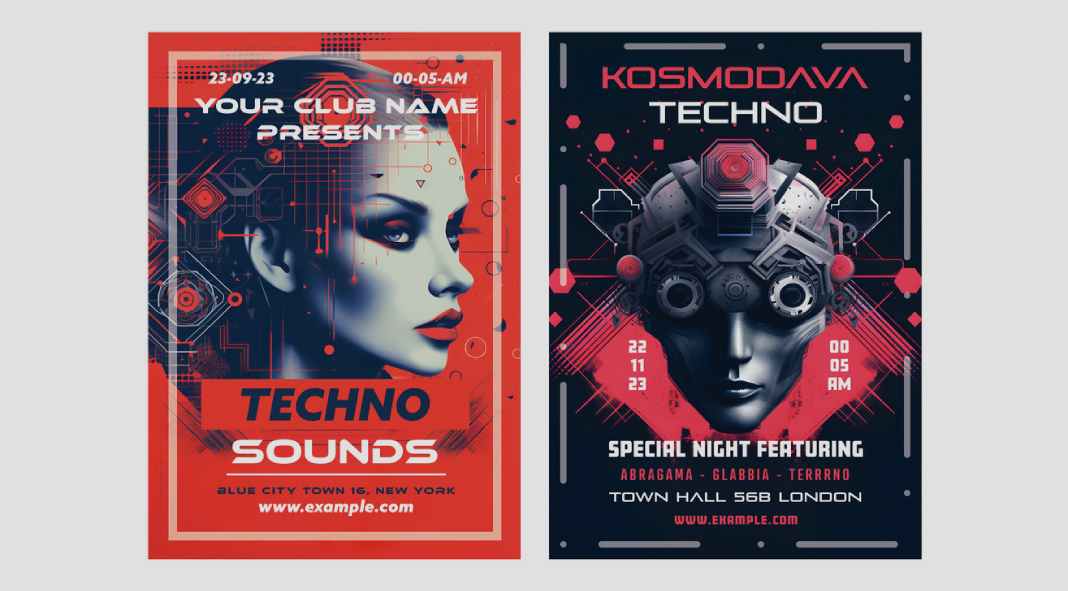 Techno Party Poster Template for Adobe Illustrator