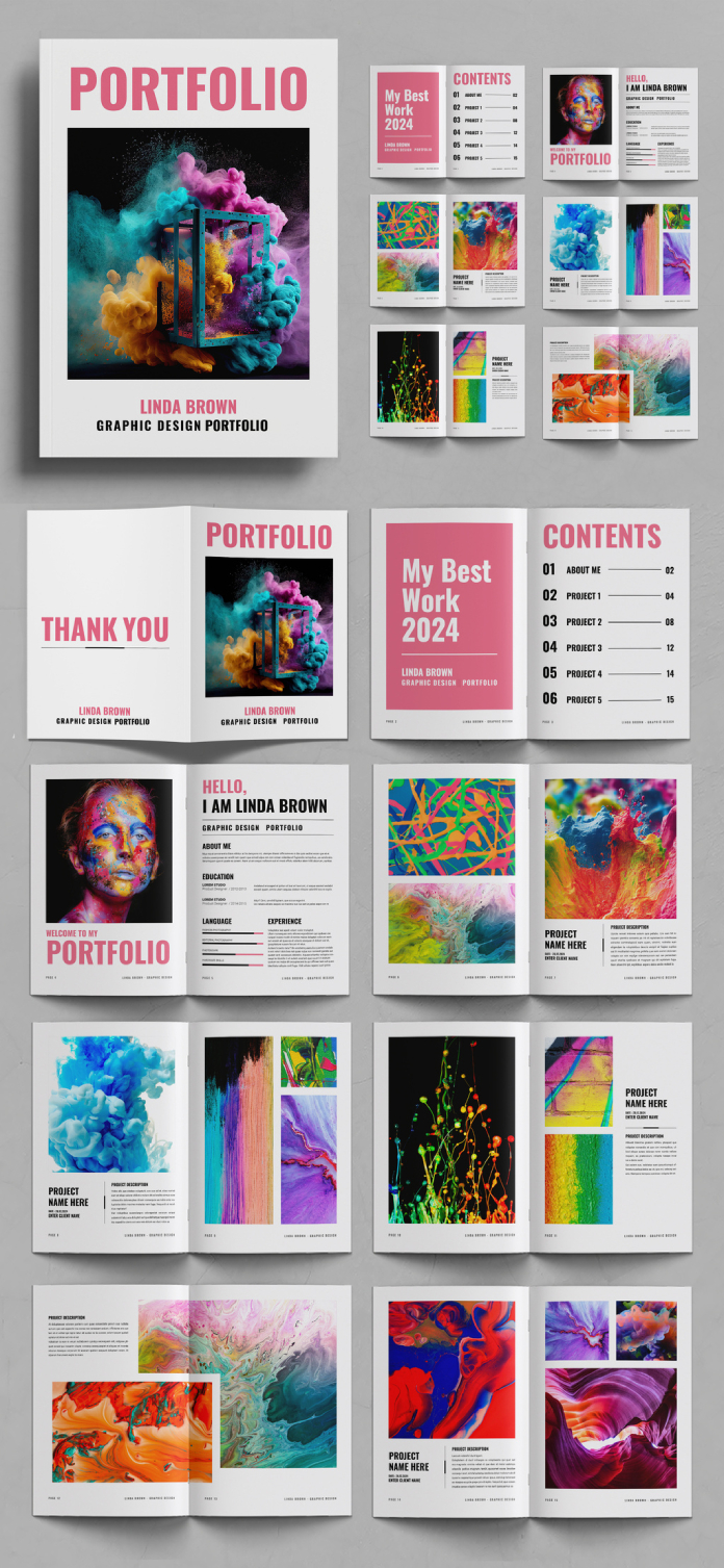 A 16 pages portfolio template for Adobe InDesign