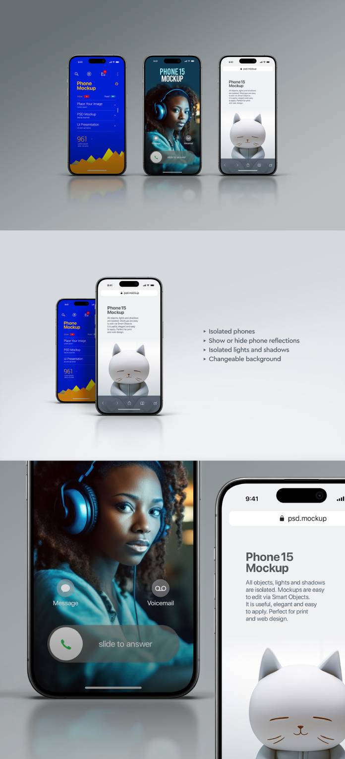 Apple iPhone 15 Pro Mockup Set (Front View) for Adobe Photoshop by Avelina Studio