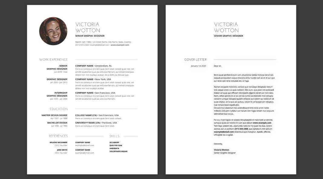 Modern and Minimalist Resume and Cover Letter Template for Adobe InDesign