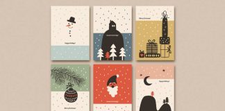 Holiday Christmas Card Templates with Cute Illustrations