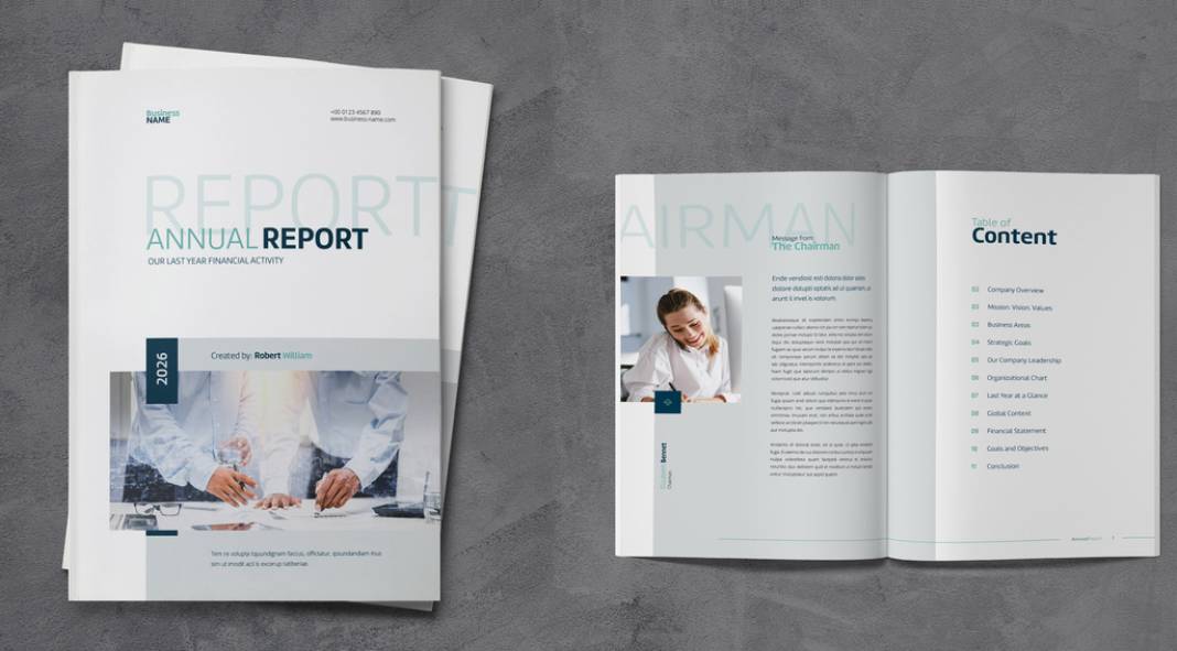 A modern and minimalist annual report brochure for Adobe InDesign.