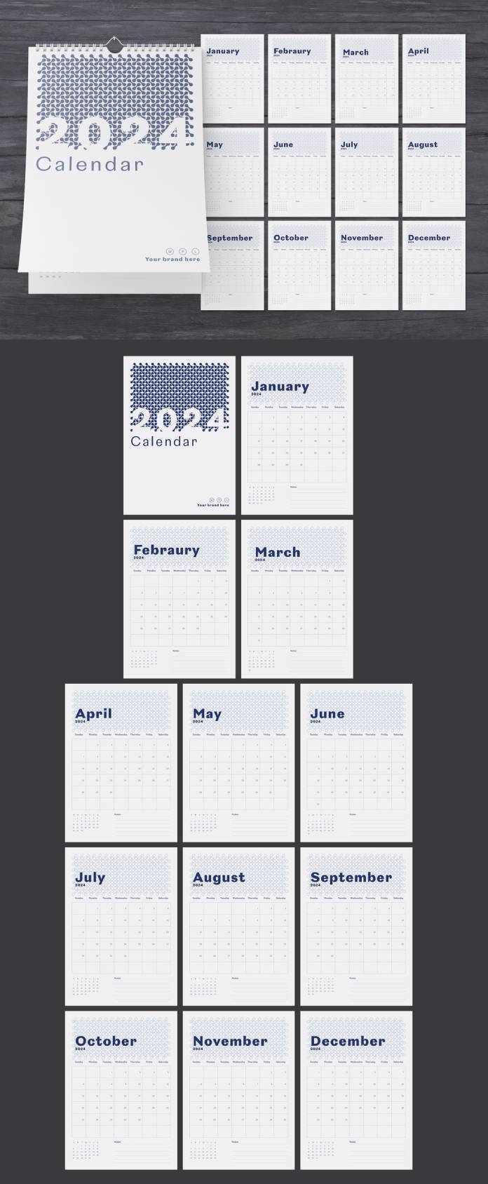 Vertical A4 2024 Calendar InDesign Template by Roverto Castillo