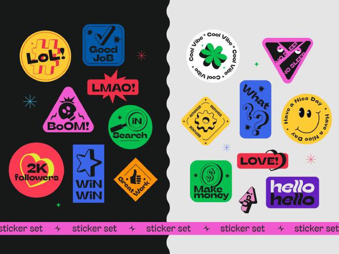 Y2K colorful stickers pack by Denys Koltovskyi for use in Adobe Illustrator