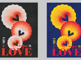 Colorful Psychedelic Poster Design Template with Groovy Hearts Pattern