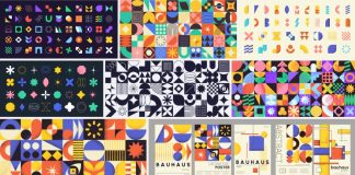 Vector graphics of brutalist shapes, abstract geometric forms, and memphis geometric design elements.