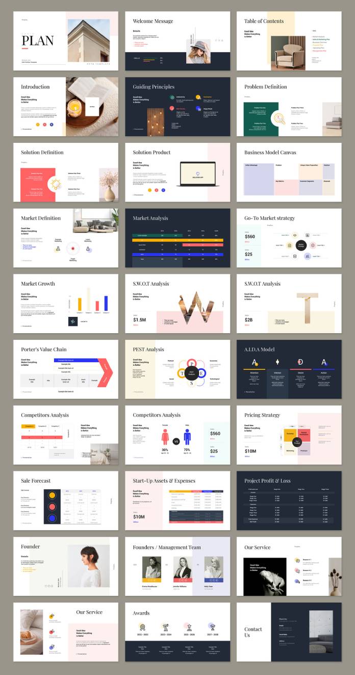 Business Plan Template for Screen Presentations in Size 1920 x 1080 px