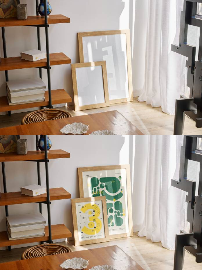 Wood Frames Photoshop Mockup in an Apartment