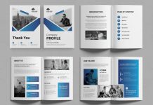 A company profile brochure template by DesignCoach made for use in Adobe InDesign.