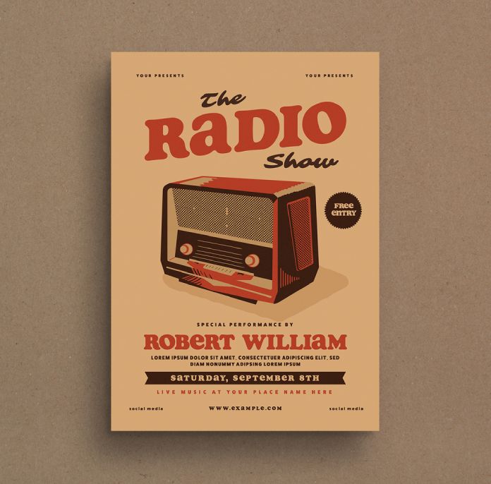 Event Flyer Layout with Vintage Radio Illustration by Guuver