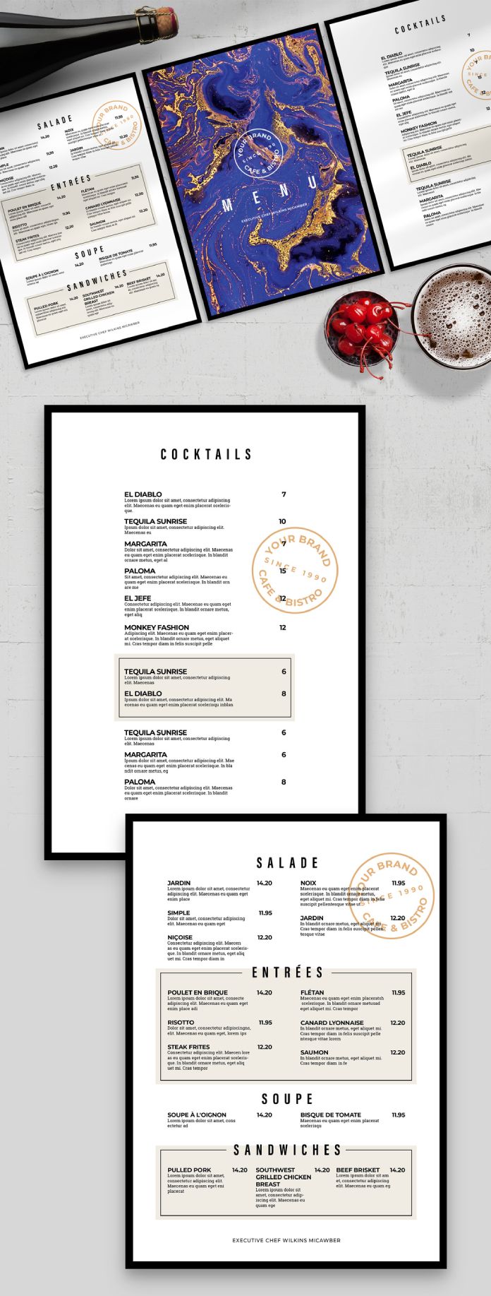 Restaurant Food Menu Template with Purple Gold Accents by Adam