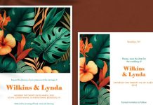 Wedding Invitation Template Suite With Tropical Pattern for Adobe Photoshop