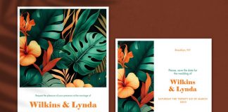 Wedding Invitation Template Suite With Tropical Pattern for Adobe Photoshop