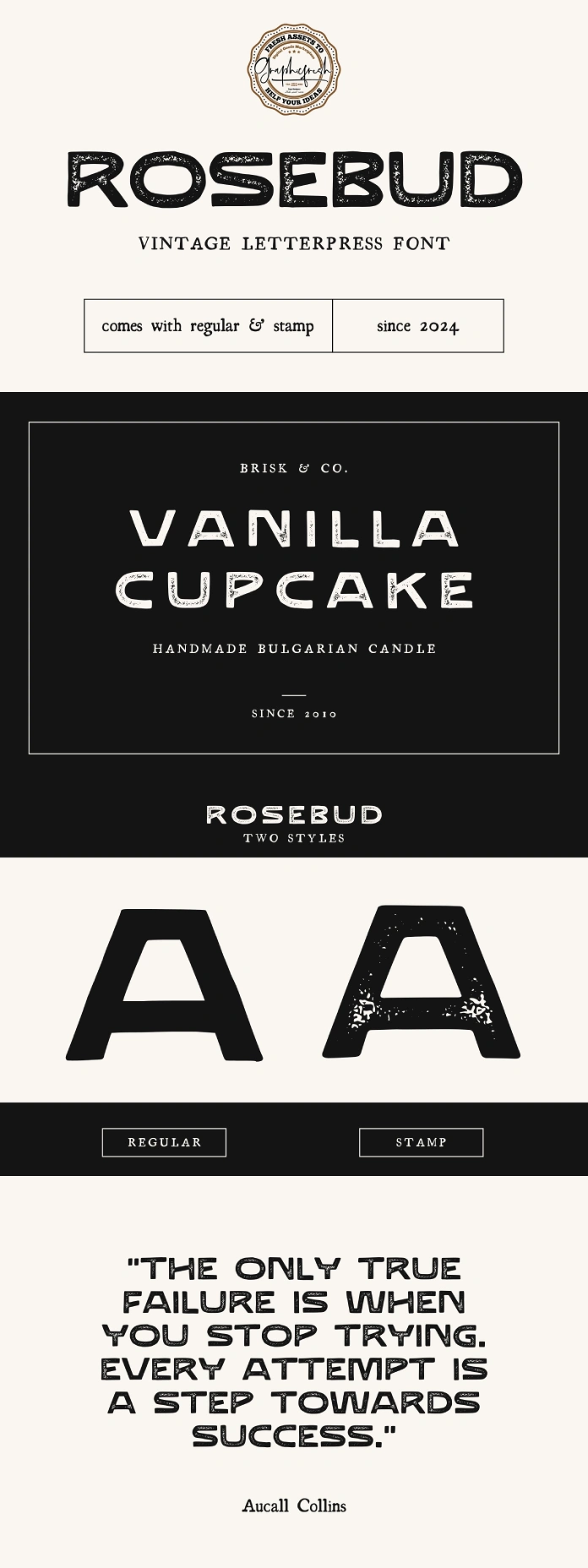 Rosebud - Vintage Letterpress Font by Graphicfresh