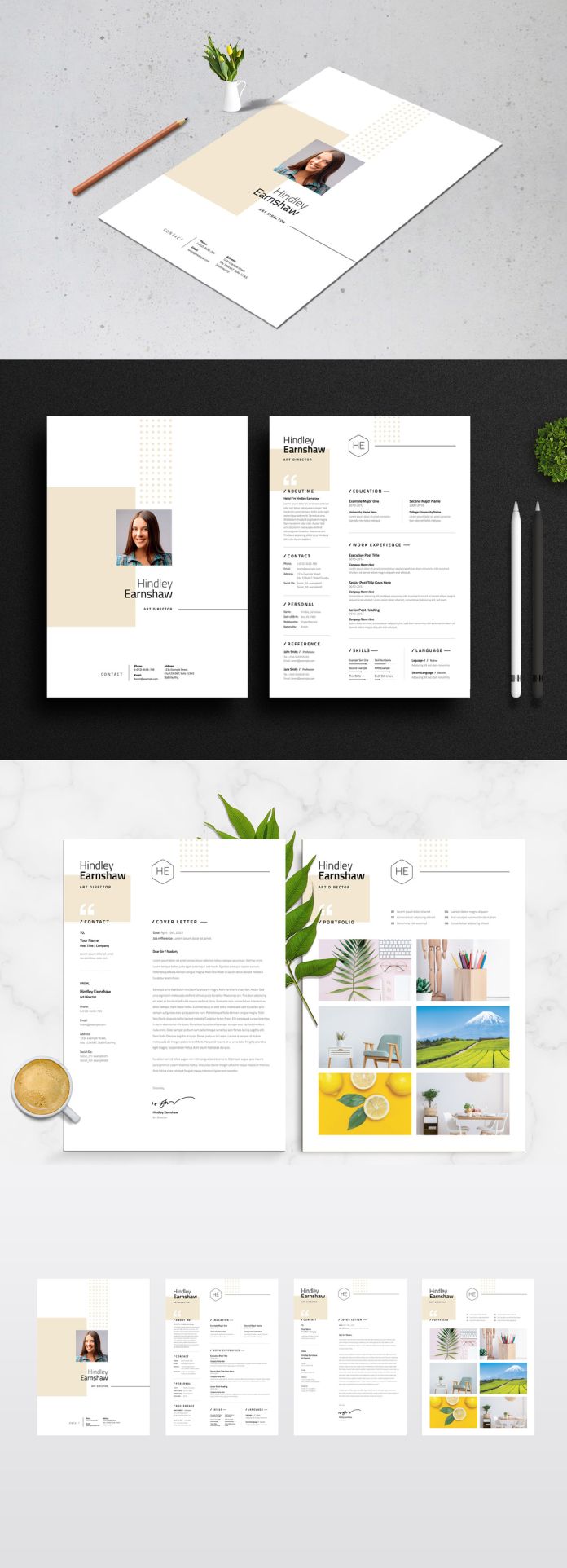 Very Clean and Simple Resume Template with Golden Accents for Adobe InDesign