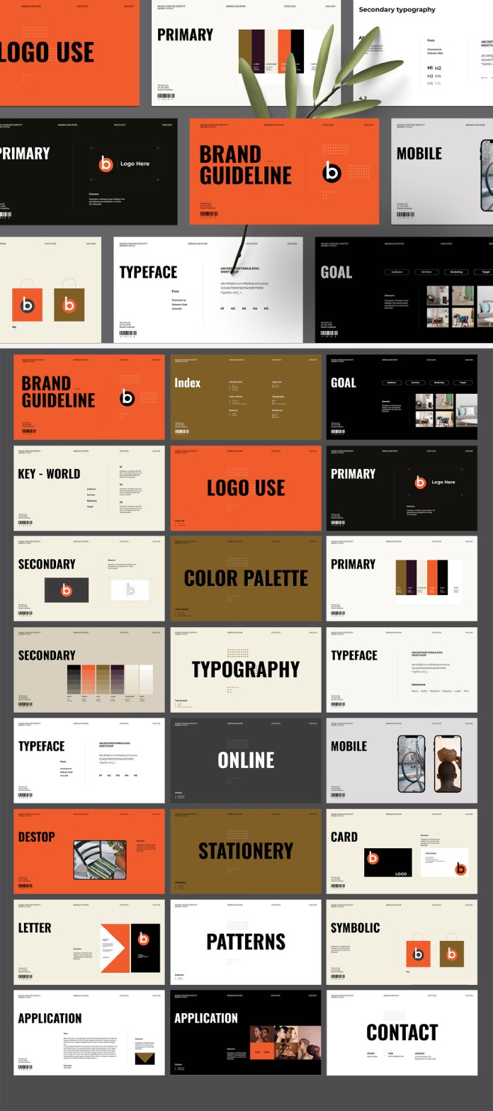 A clean, modern brand guidelines presentation template by GraphicArtist for Adobe InDesign