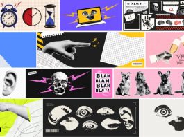 Download funky collage-like, halftone vector graphics characterized by pop art, surrealism, and vintage aesthetics