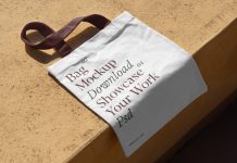PSD mockup of a canvas bag lying on the edge of the floor.
