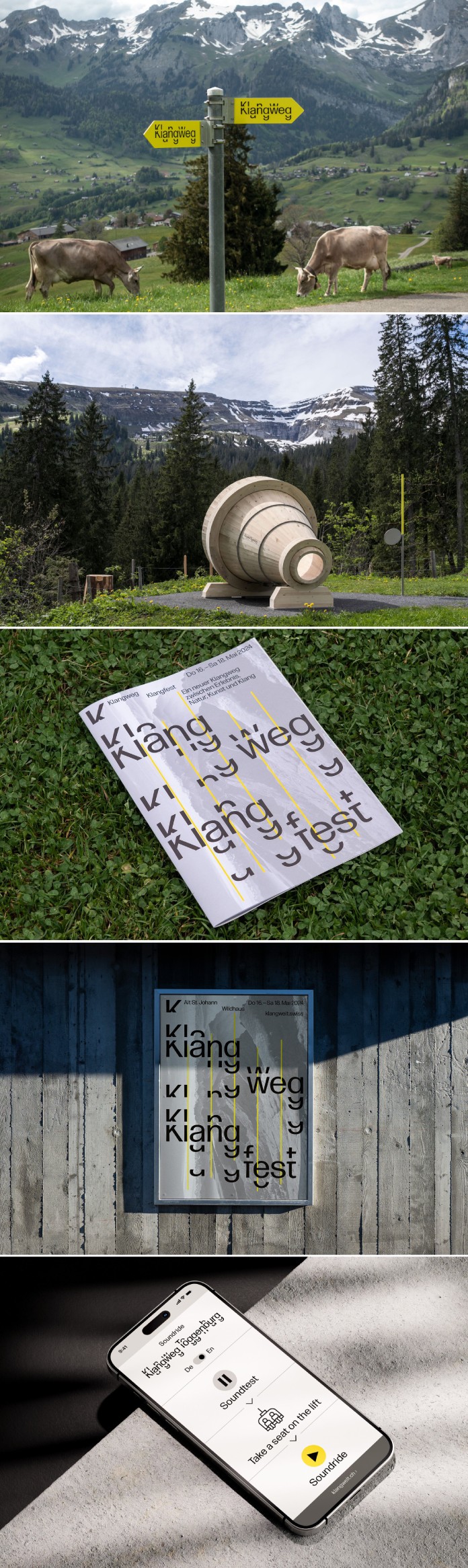Signage and wayfinding system for the Klangweg Toggenburg sound trail by Studio Marcus Kraft
