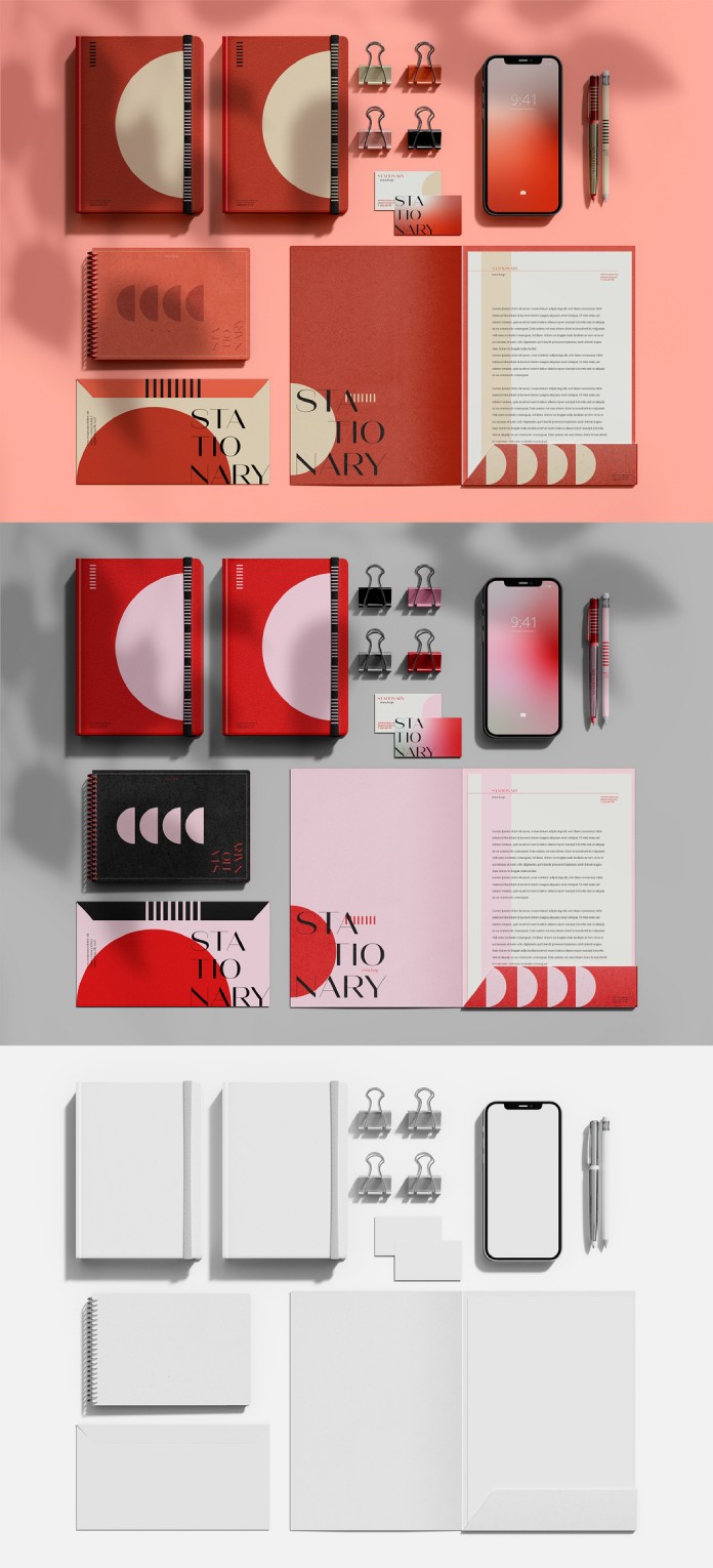 Top View Stationery Mockup with Smartphone for Adobe Photoshop