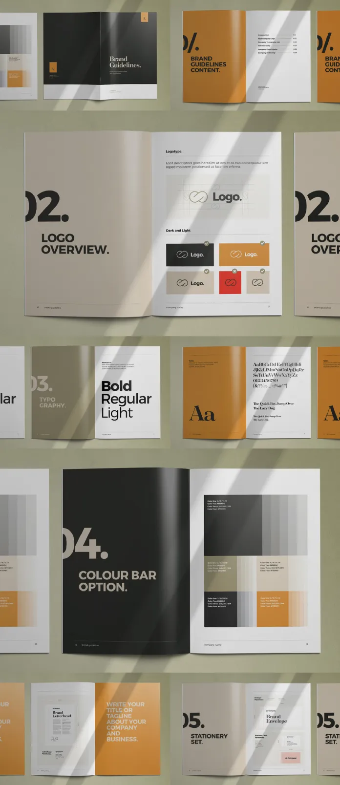 Download a sophisticated brand guidelines template for Adobe InDesign by Broluthfi.