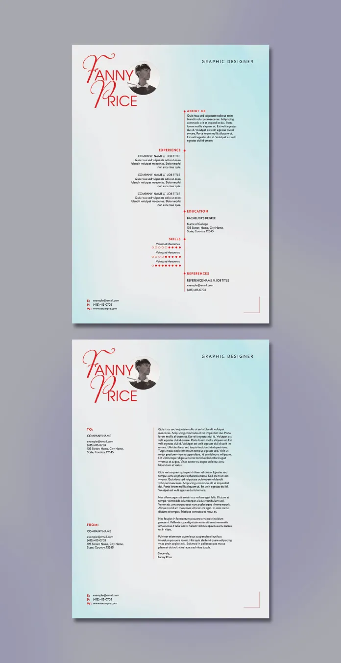 Unique and super stylish resume template with red accents designed by Wavebreak Media