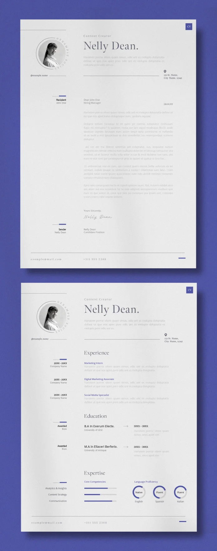 Elegant Adobe InDesign Resume Template - Elegant InDesign Resume Template With Cover Letter And Blue Accents By Wavebreak Media In US Letter And A4 1.webp
