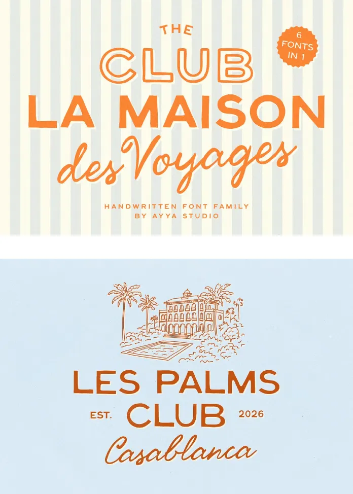 Club La Maison Des Voyages Font Family: Handwritten Vintage Typeface by Ayya Studio