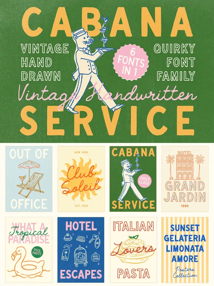 Cabana Service Fonts - Handwritten Vintage Typefaces by by Ayya Studio