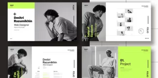 This is the Minimalist Digital Portfolio Presentation Template You Need Modern and Minimalist Digital Portfolio Presentation with Green Accents by Wavebreak Media for Adobe InDesign