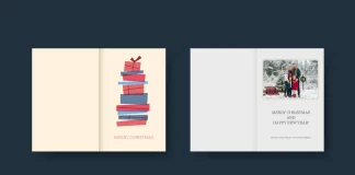 Foldable Adobe InDesign Christmas Card Template: A Minimalist Solution for Holiday Greetings Adobe InDesign Christmas Card Template with Stack of Colorful Presents by Jozef Micic