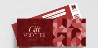 Christmas Gift Coupon Voucher Template: Retail Marketing with Geometric Sophistication Adobe InDesign Christmas Gift Certificate Coupon Voucher Template for Retail Marketing by BrandPacks