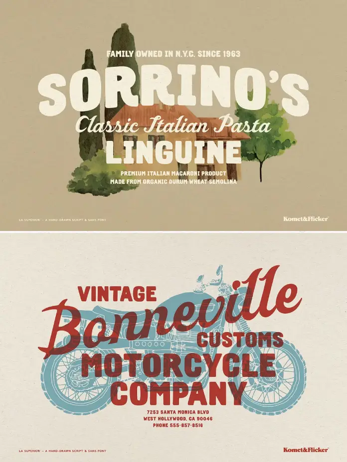 La Superior, a hand-drawn font trio by Komet & Flicker.