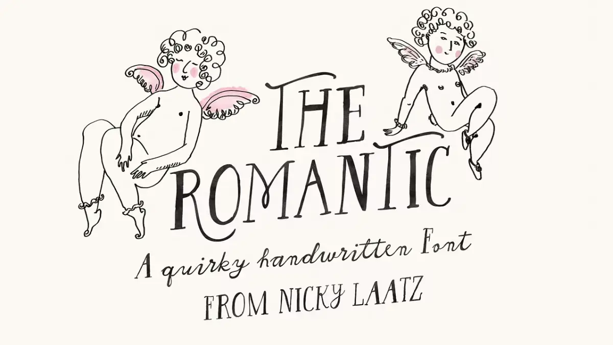 The Romantic Font by Nicky Laatz is a vintage-inspired hand-drawn script and serif hybrid typeface