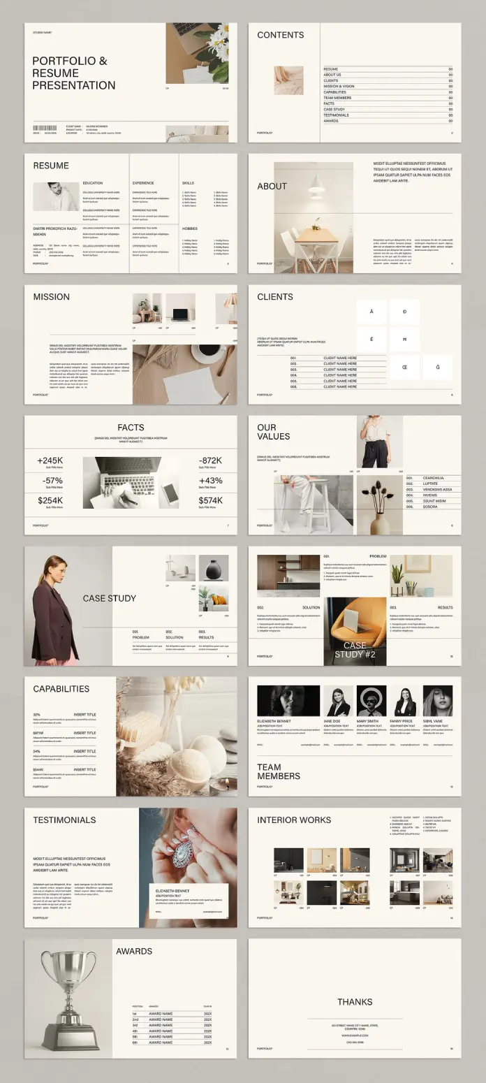 Clean Resume Portfolio Presentation Layout by E-Type for Adobe InDesign