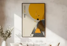 Framed Poster Photoshop Mockup by The Rose Project to Showcase Art in a Stylish Living Room.