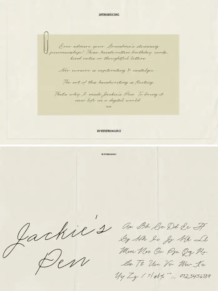 Jackie's Pen Is a Handwritten Script Font by Studio Madly.