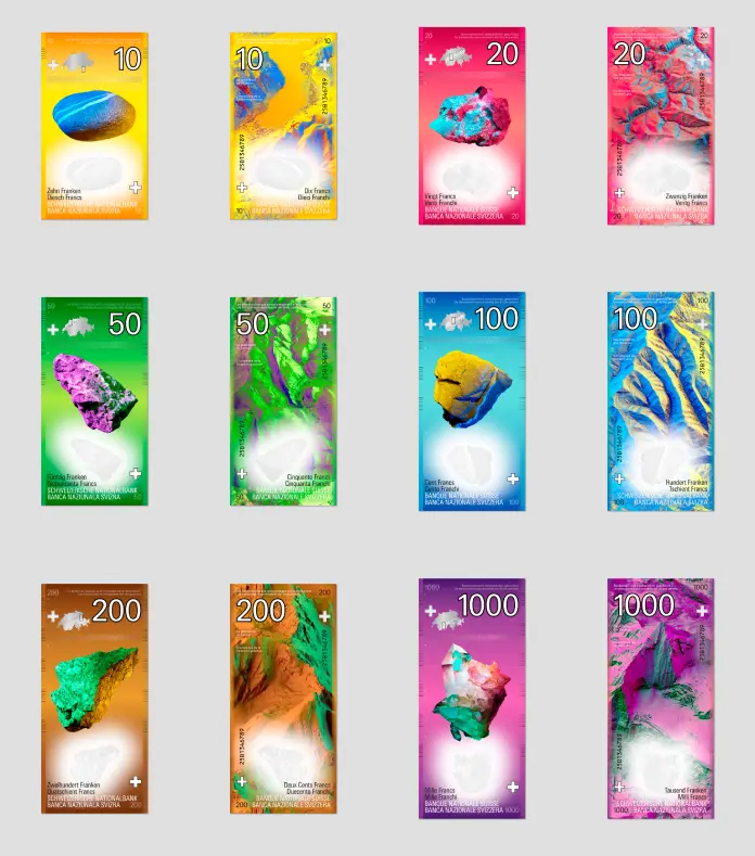 Swiss banknotes design competition proposal by studio marcus kraft.