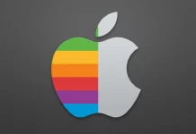 The Apple logo: first in the rainbow era of 1977, and after Steve Jobs's return in 1998.