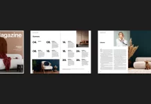 Download a Professionally Designed Adobe InDesign Magazine Template With 36 Customizable Pages in CMYK A customizable Adobe InDesign magazine template in A4 by graphic designer Tom Sarraipo with 36 pages in CMYK for professional printing.